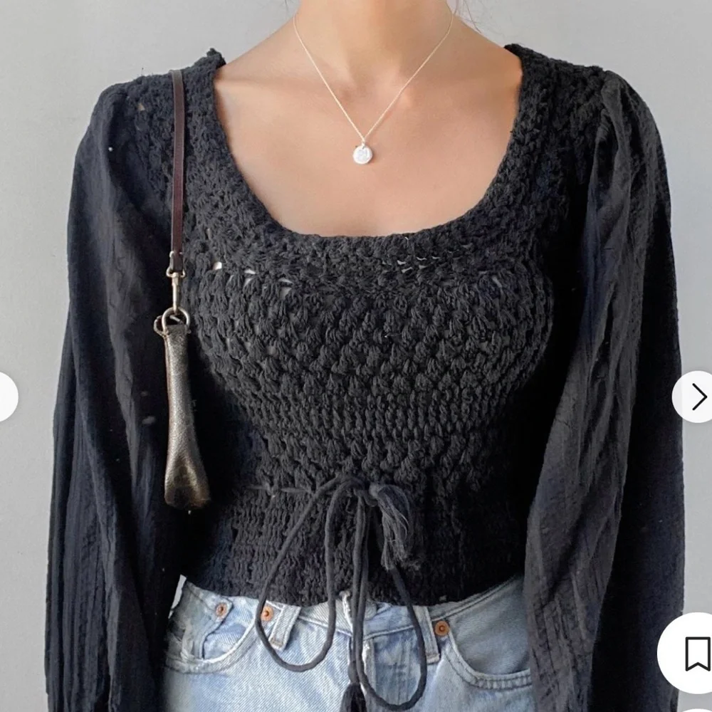 Free People Megan Woven Macrame Crochet Cropped Blouse NWOT Size Small